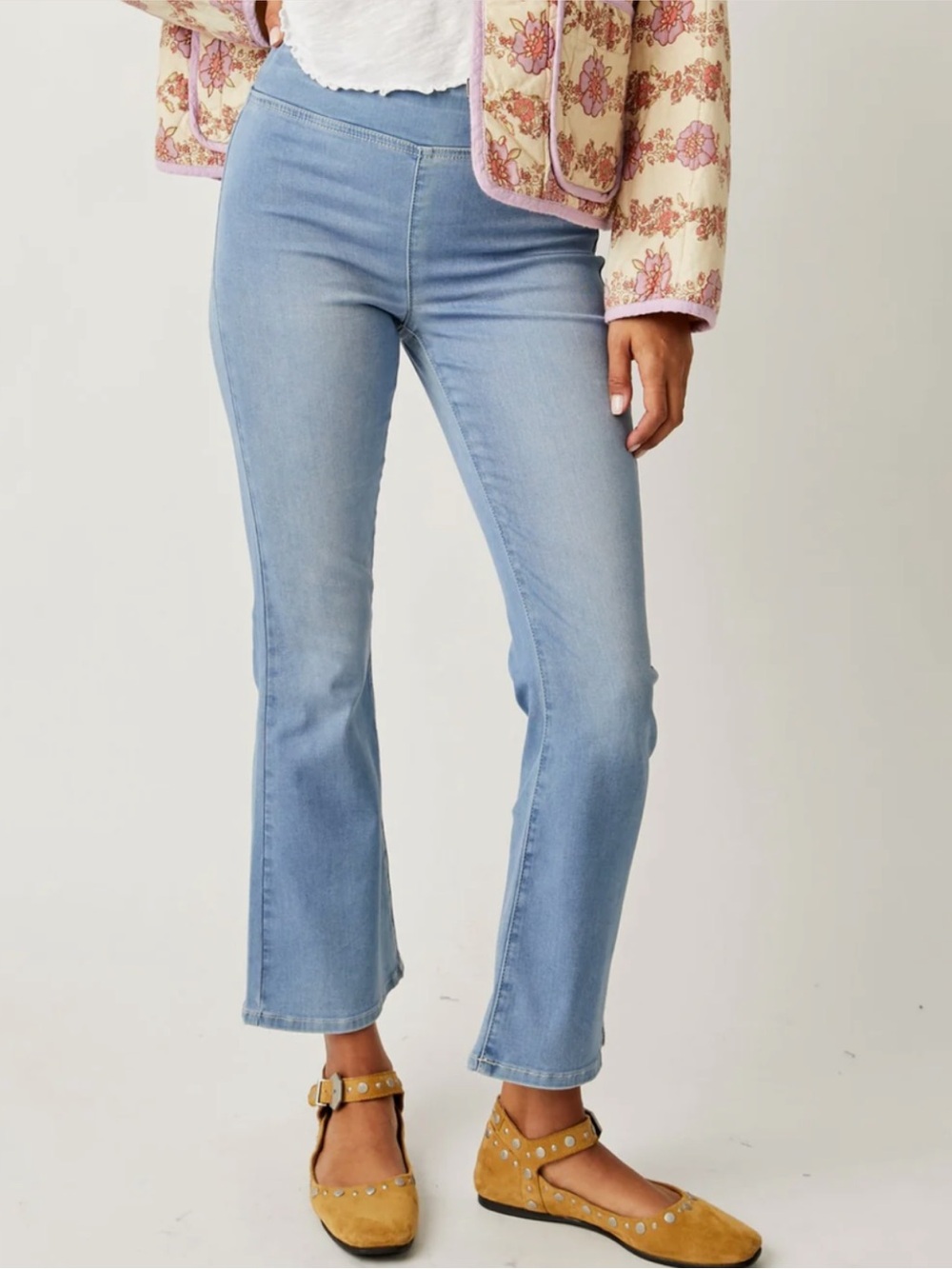 We The Free People In My Feelings Cropped Slim Flare Jeans Stretch Blue Size S